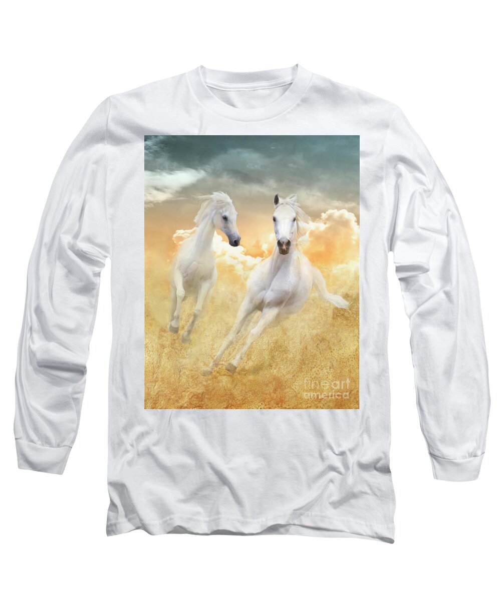 White Horses Long Sleeve T-Shirt featuring the photograph Cloud Runners by Melinda Hughes-Berland
