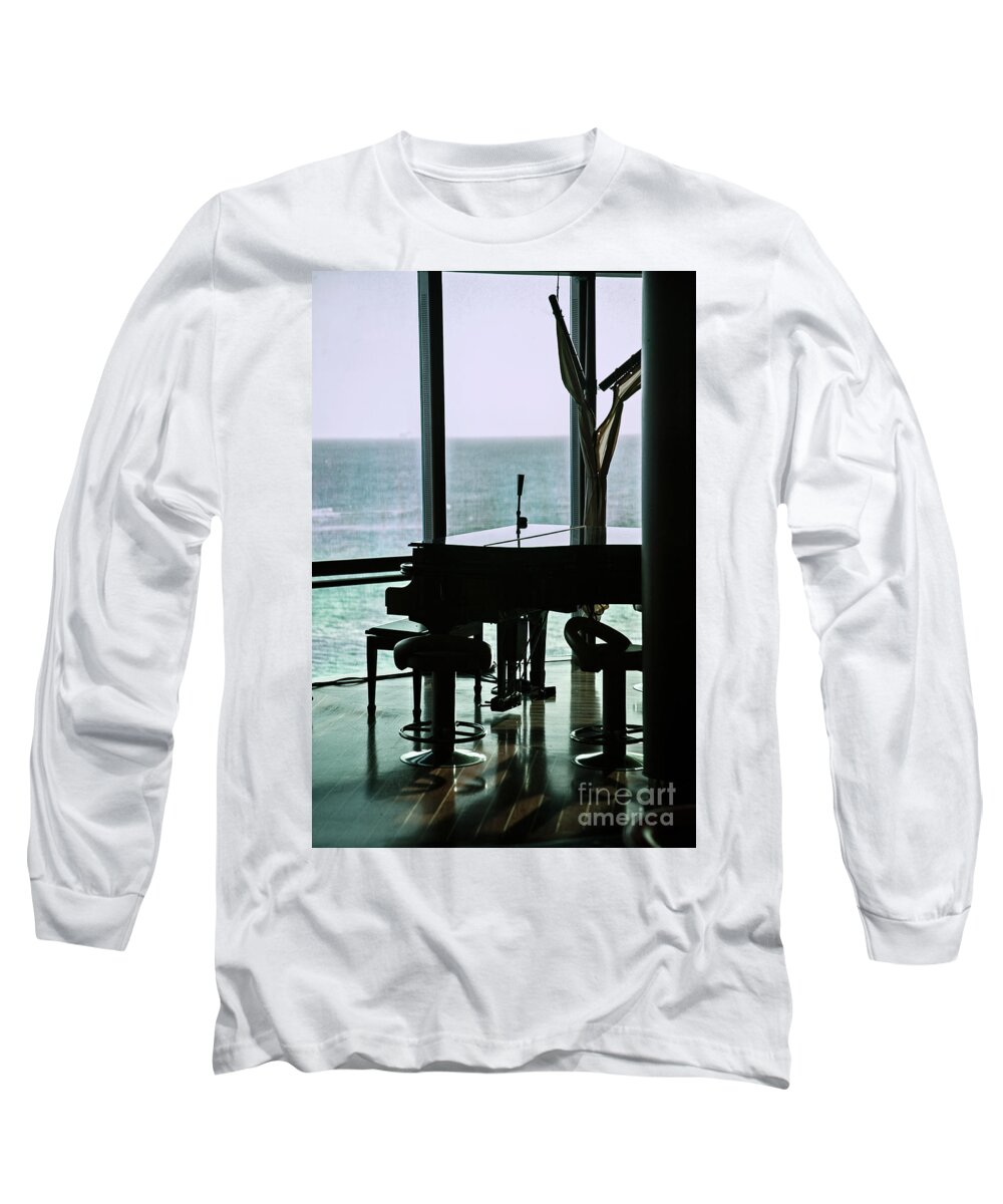 Ocean Long Sleeve T-Shirt featuring the photograph Cocktails and Piano by Kathy Strauss