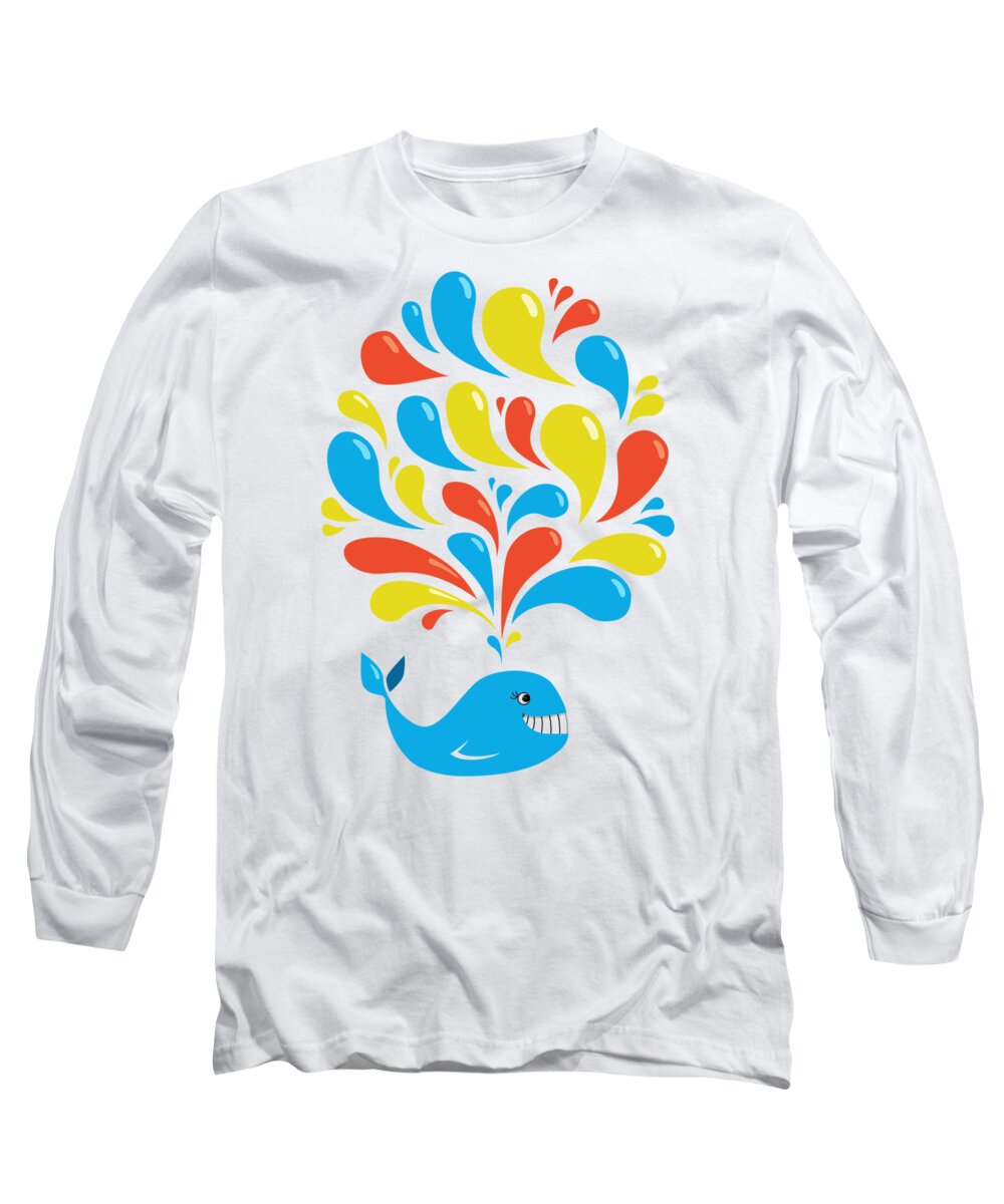 Happy Long Sleeve T-Shirt featuring the digital art Colorful Swirls Happy Cartoon Whale by Boriana Giormova