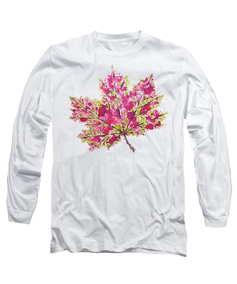 Leaf Long Sleeve T-Shirt featuring the digital art Colorful Watercolor Autumn Leaf by Boriana Giormova