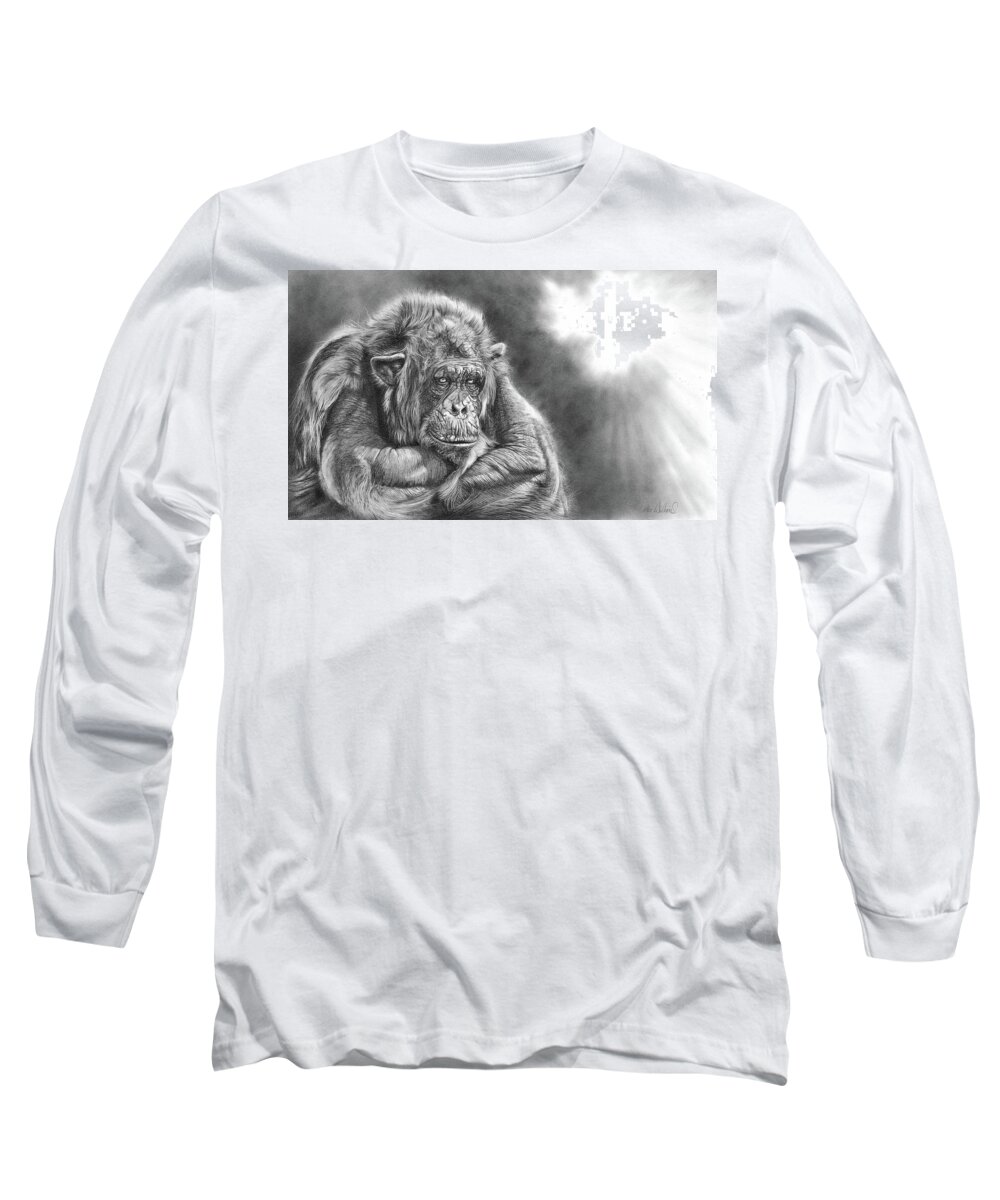 Chimpanzee Long Sleeve T-Shirt featuring the drawing Comfortably Numb by Peter Williams