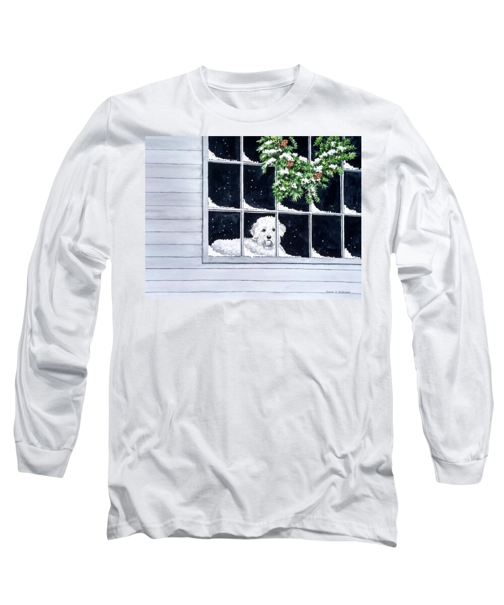 Puppy Long Sleeve T-Shirt featuring the painting Coming Back Soon? by Laurie Anderson
