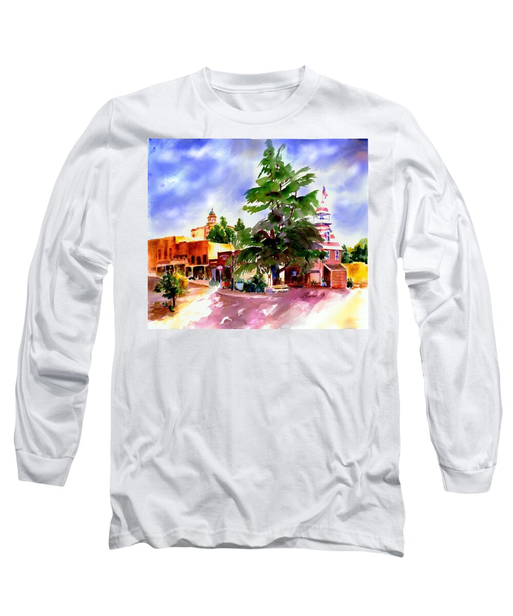 Commercial St Long Sleeve T-Shirt featuring the painting Commercial Street, Old Town Auburn by Joan Chlarson