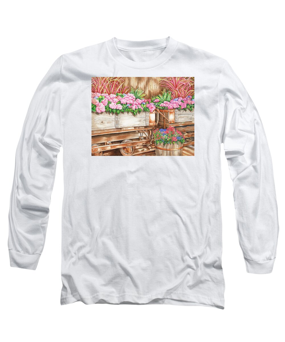 Western Floral Long Sleeve T-Shirt featuring the painting Cordelia's Train by Lori Taylor