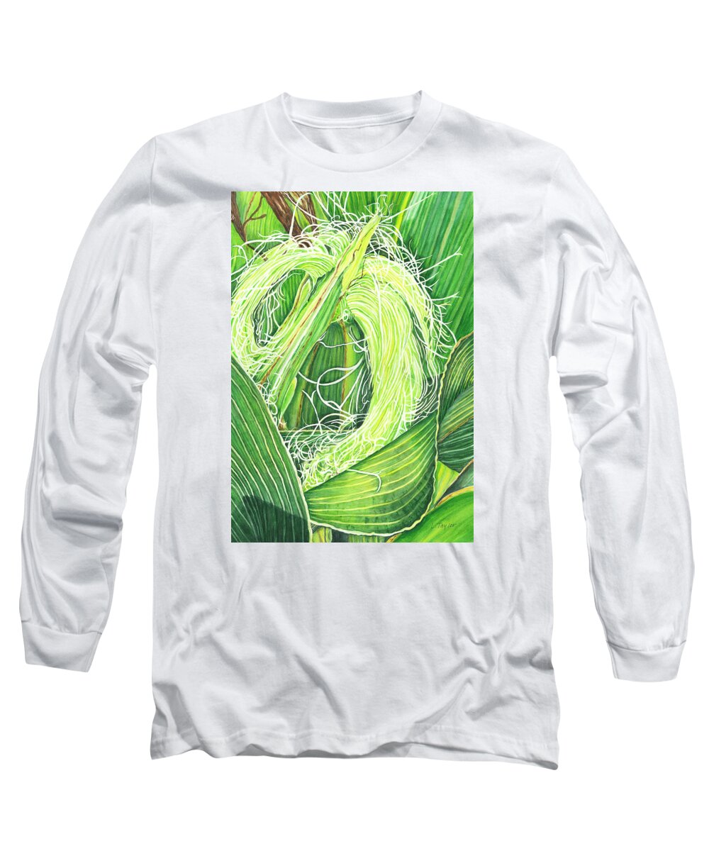 Corn Long Sleeve T-Shirt featuring the painting Corn Silk by Lori Taylor