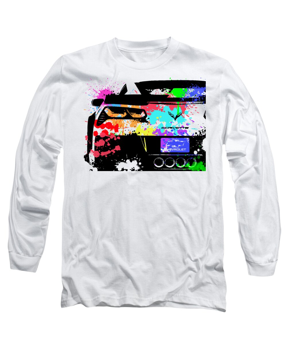Chevy Long Sleeve T-Shirt featuring the digital art Corvette Pop Art 1 by Ricky Barnard