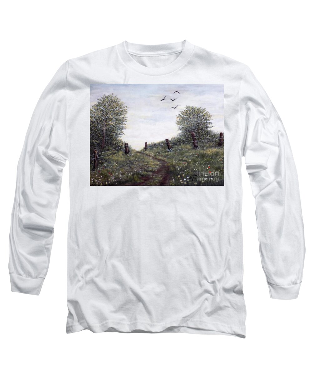 Country Road Long Sleeve T-Shirt featuring the painting Country Road by Judy Kirouac