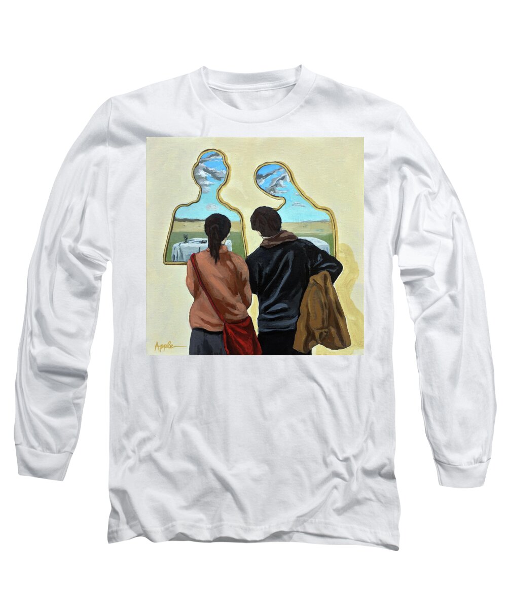 Dali Art Long Sleeve T-Shirt featuring the painting Couple with Their Heads Full of Clouds by Linda Apple
