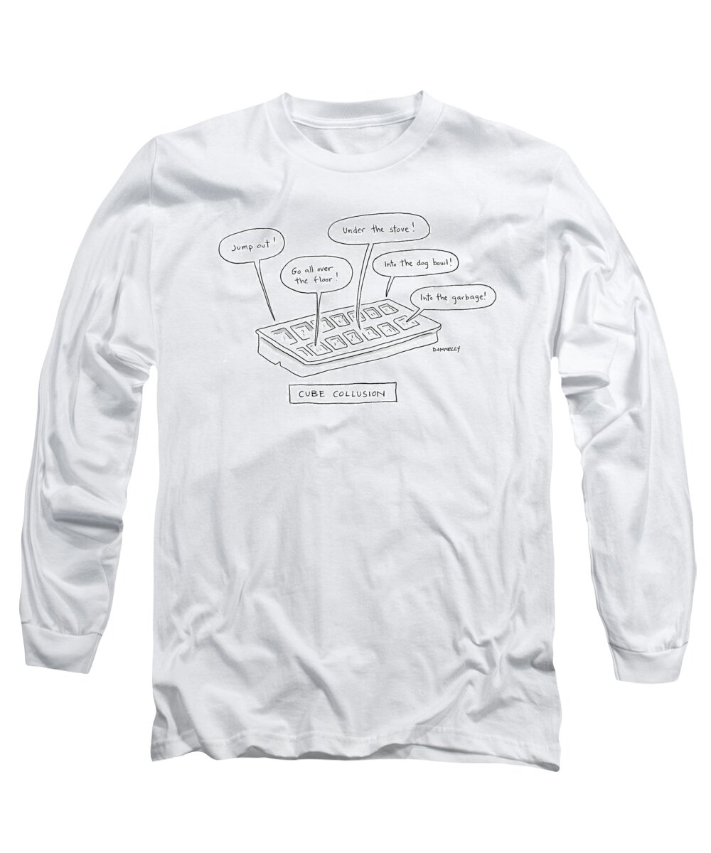 Cube Collusion Long Sleeve T-Shirt featuring the drawing Cube Collusion by Liza Donnelly