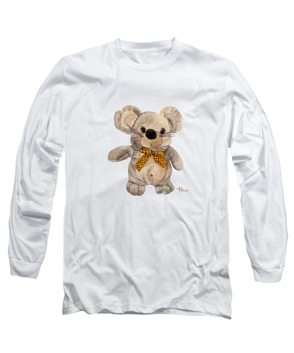 Cuddly Mouse Long Sleeve T-Shirt featuring the painting Cuddly Mouse by Angeles M Pomata