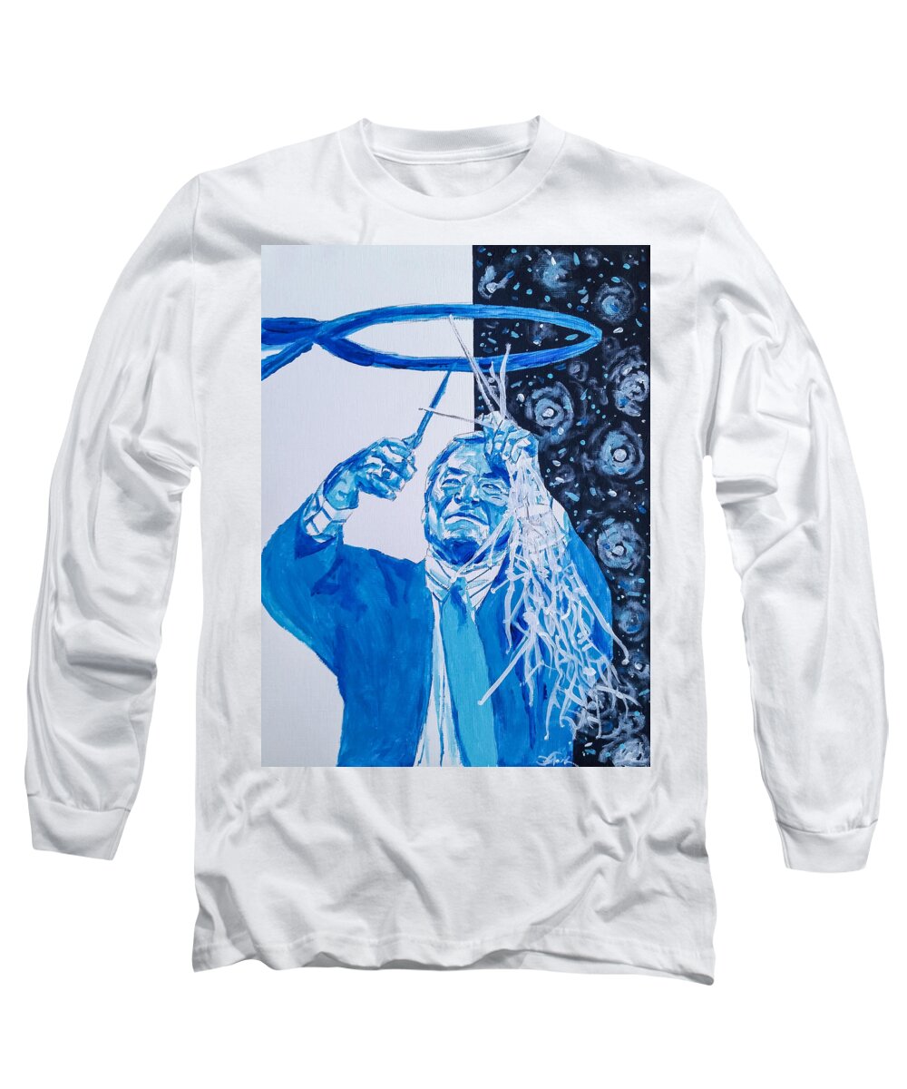 Dean Smith Long Sleeve T-Shirt featuring the painting Cutting Down The Net - Dean Smith by Joel Tesch