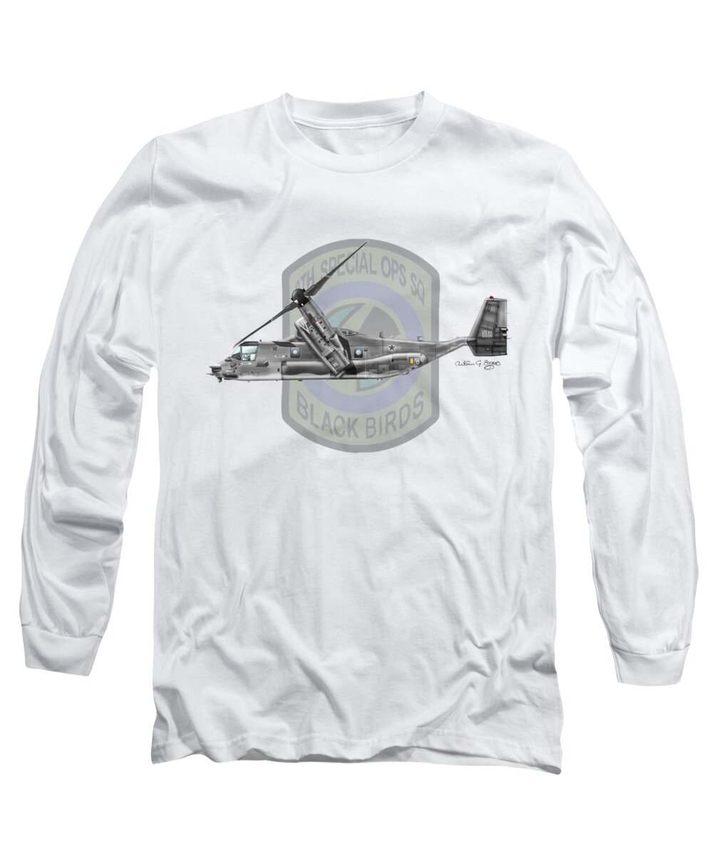 Cv-22b Long Sleeve T-Shirt featuring the digital art CV-22B Osprey 8SOS by Arthur Eggers