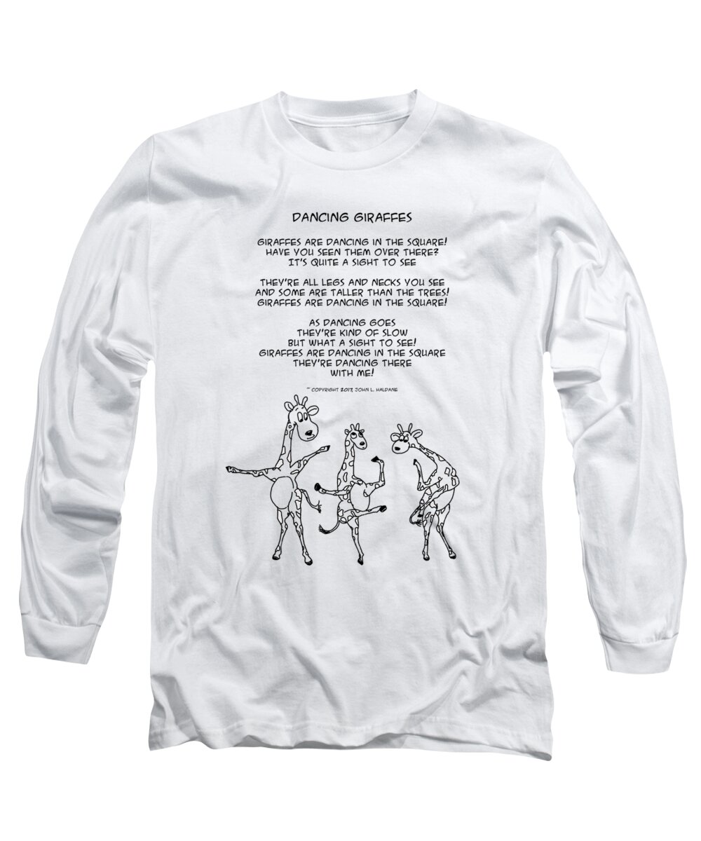 Giraffe Long Sleeve T-Shirt featuring the drawing Dancing Giraffes by John Haldane