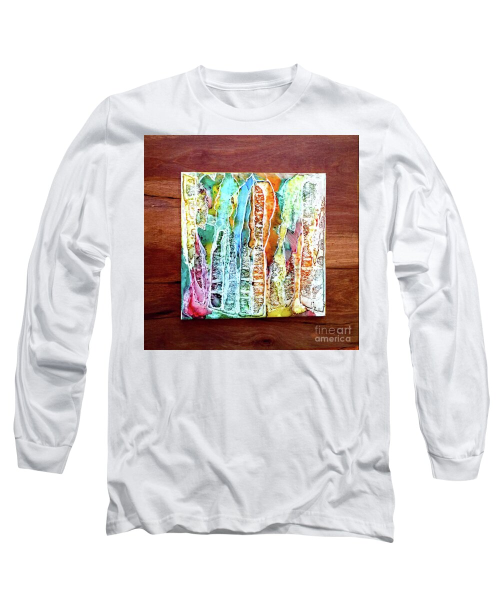 Danxia Mountains Long Sleeve T-Shirt featuring the painting Danxia Water Falls by Alene Sirott-Cope