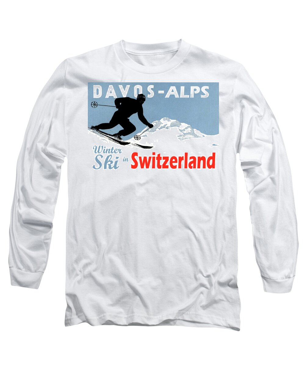 Davos Long Sleeve T-Shirt featuring the painting Davos, Alps, mountains, Switzerland, winter, ski, sport by Long Shot