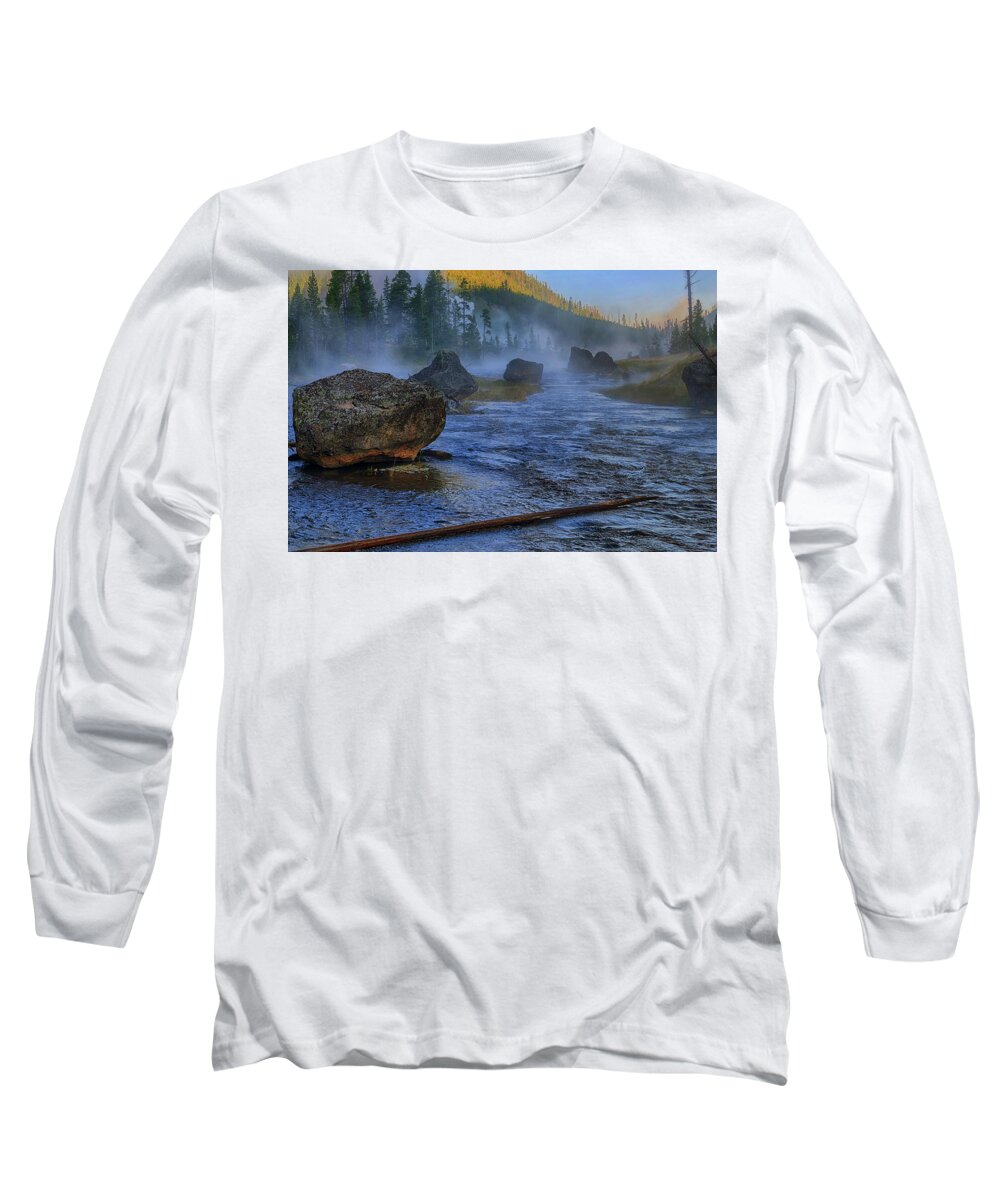 Yellowstone Long Sleeve T-Shirt featuring the photograph Dawn on the Gibbon River by Greg Norrell