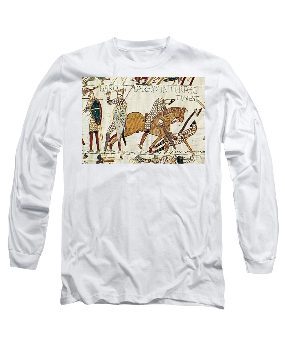 History Long Sleeve T-Shirt featuring the photograph Death Of Harold, Bayeux Tapestry by Photo Researchers