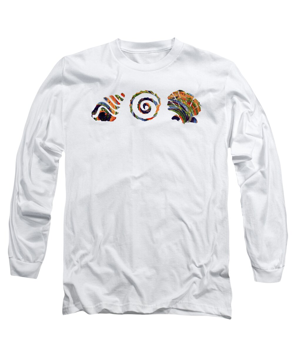 Abstract Long Sleeve T-Shirt featuring the digital art Deep Sea Shell Trio by Deborah Smith