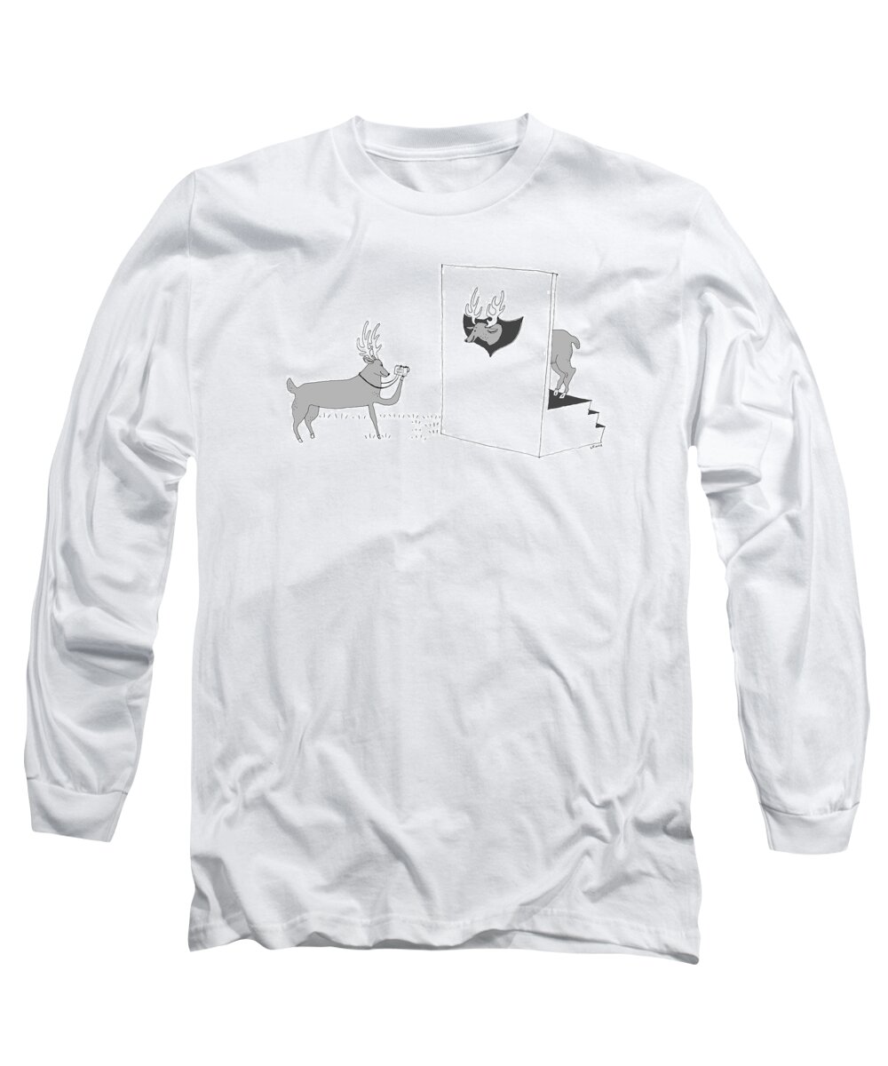 Head Long Sleeve T-Shirt featuring the drawing Deer Photographer by Liana Finck