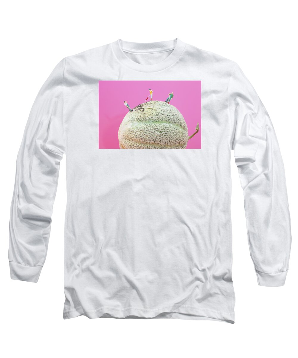 Clean Long Sleeve T-Shirt featuring the painting Dirty Cleaning On Sweet Melon II Little People On Food by Paul Ge
