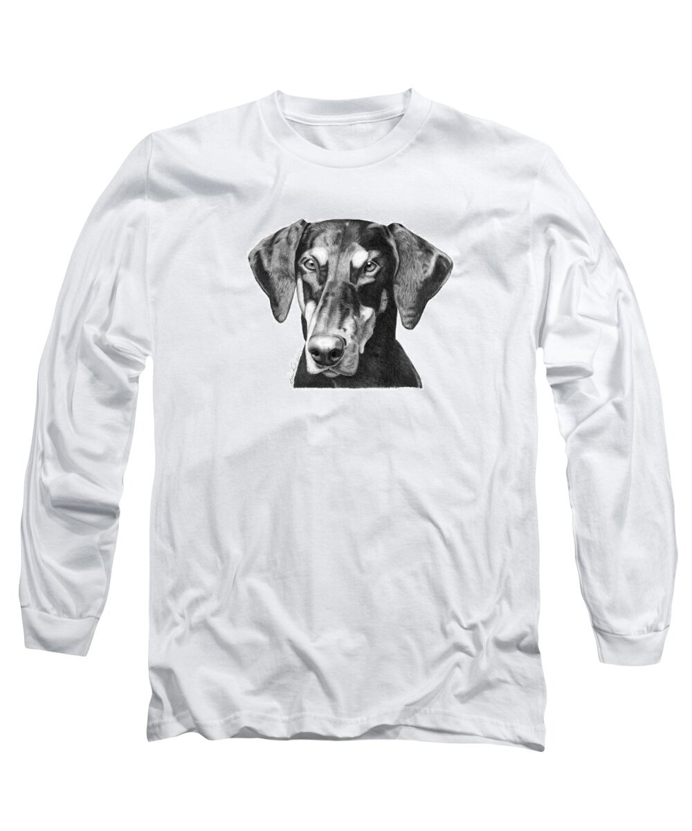 Drawing Long Sleeve T-Shirt featuring the drawing Doberman by Abbey Noelle