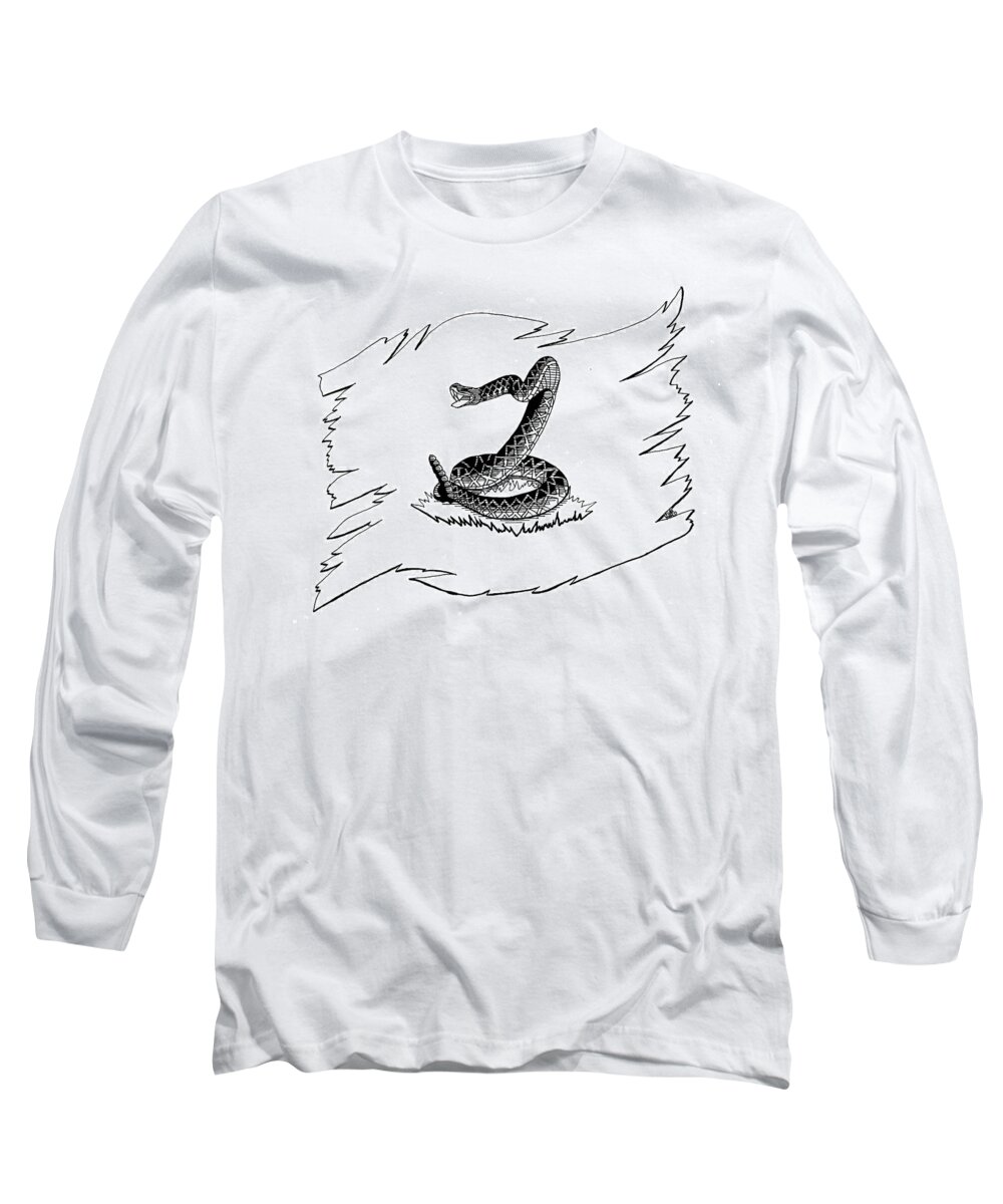 Rattle Snake Long Sleeve T-Shirt featuring the drawing Don't Tread On Me by Scarlett Royale