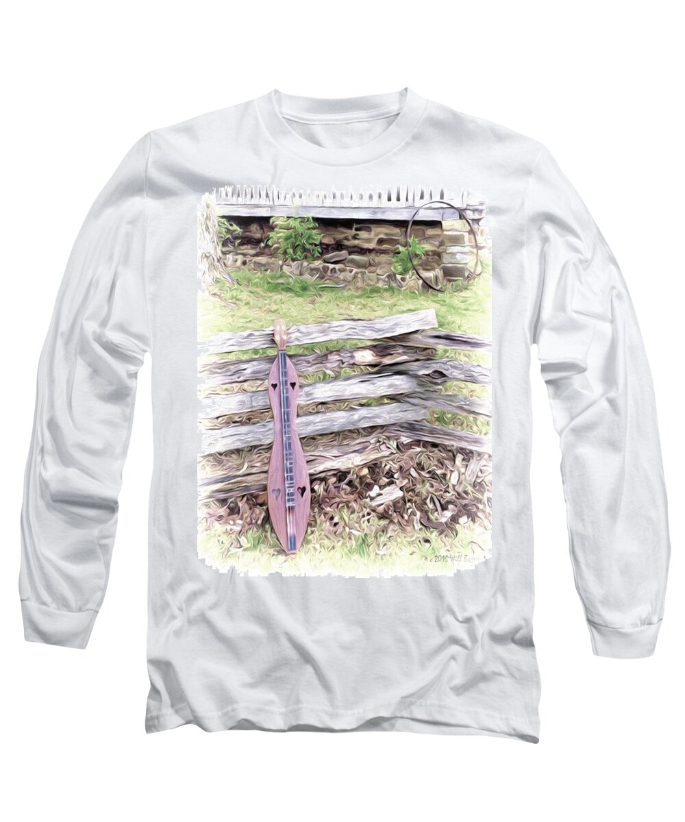 Music Long Sleeve T-Shirt featuring the painting Dulcimer on a Fence Nbr 1A by Will Barger