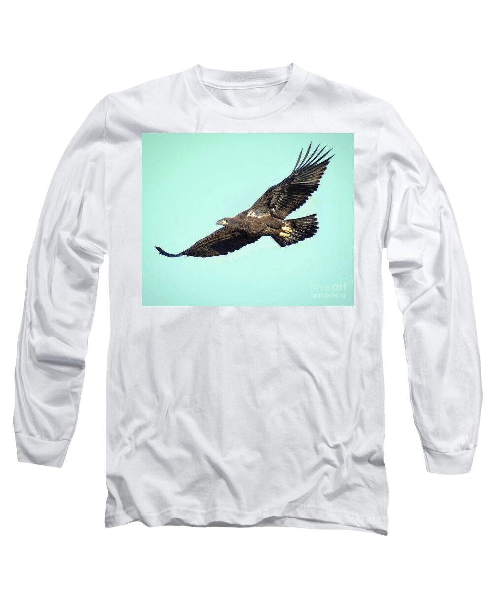 Bald Eagle Long Sleeve T-Shirt featuring the photograph E9 fly away to another adventure by Liz Grindstaff