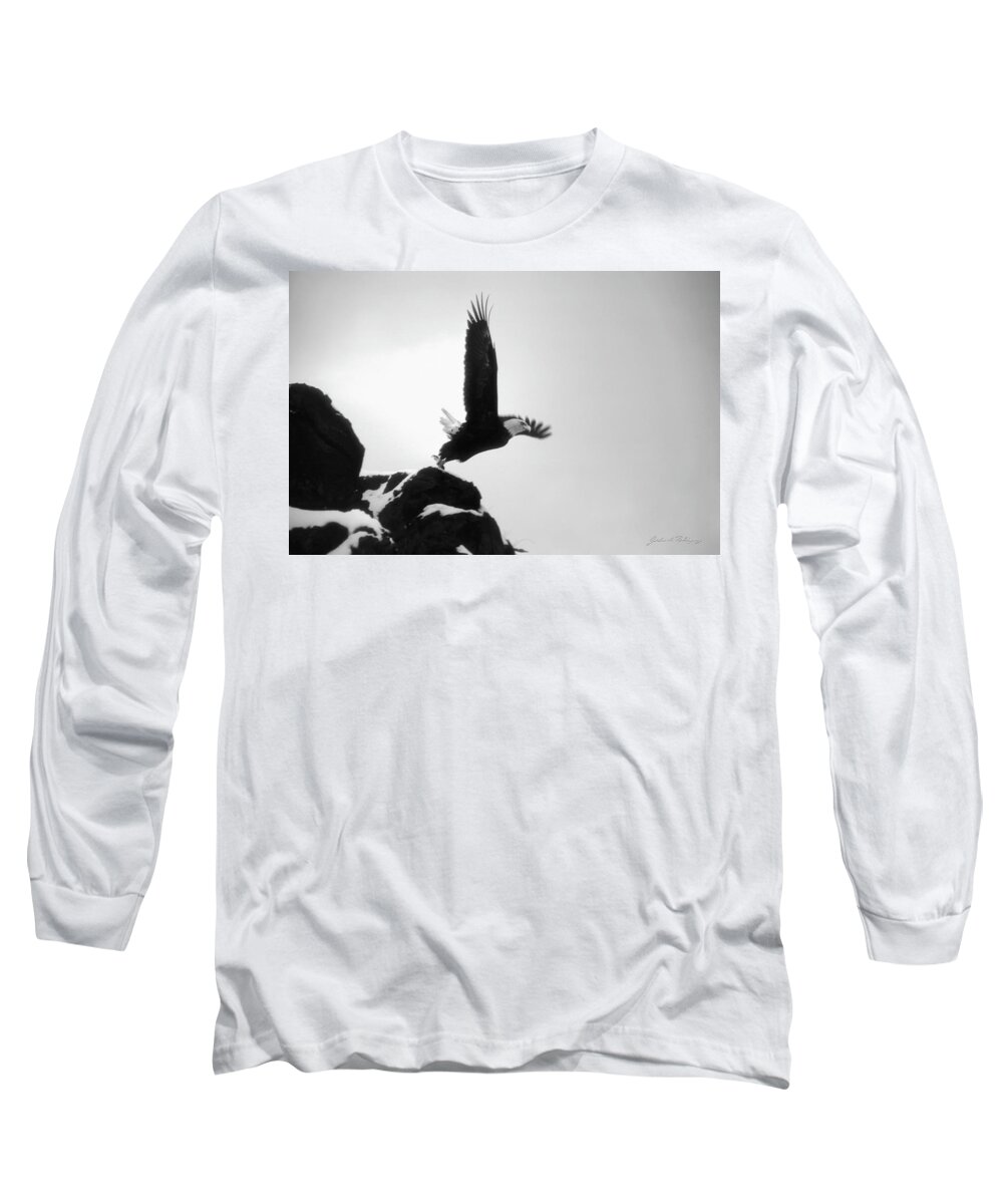 Nature Long Sleeve T-Shirt featuring the photograph Eagle Takeoff at Adak, Alaska by John A Rodriguez