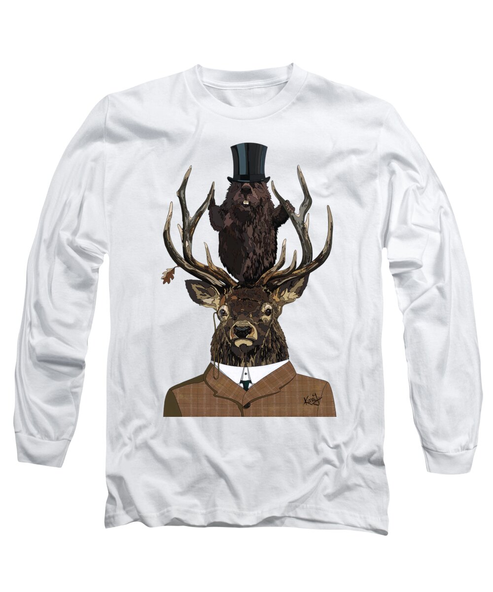 Buck Long Sleeve T-Shirt featuring the painting The Earl and Council with hidden pictures by Konni Jensen