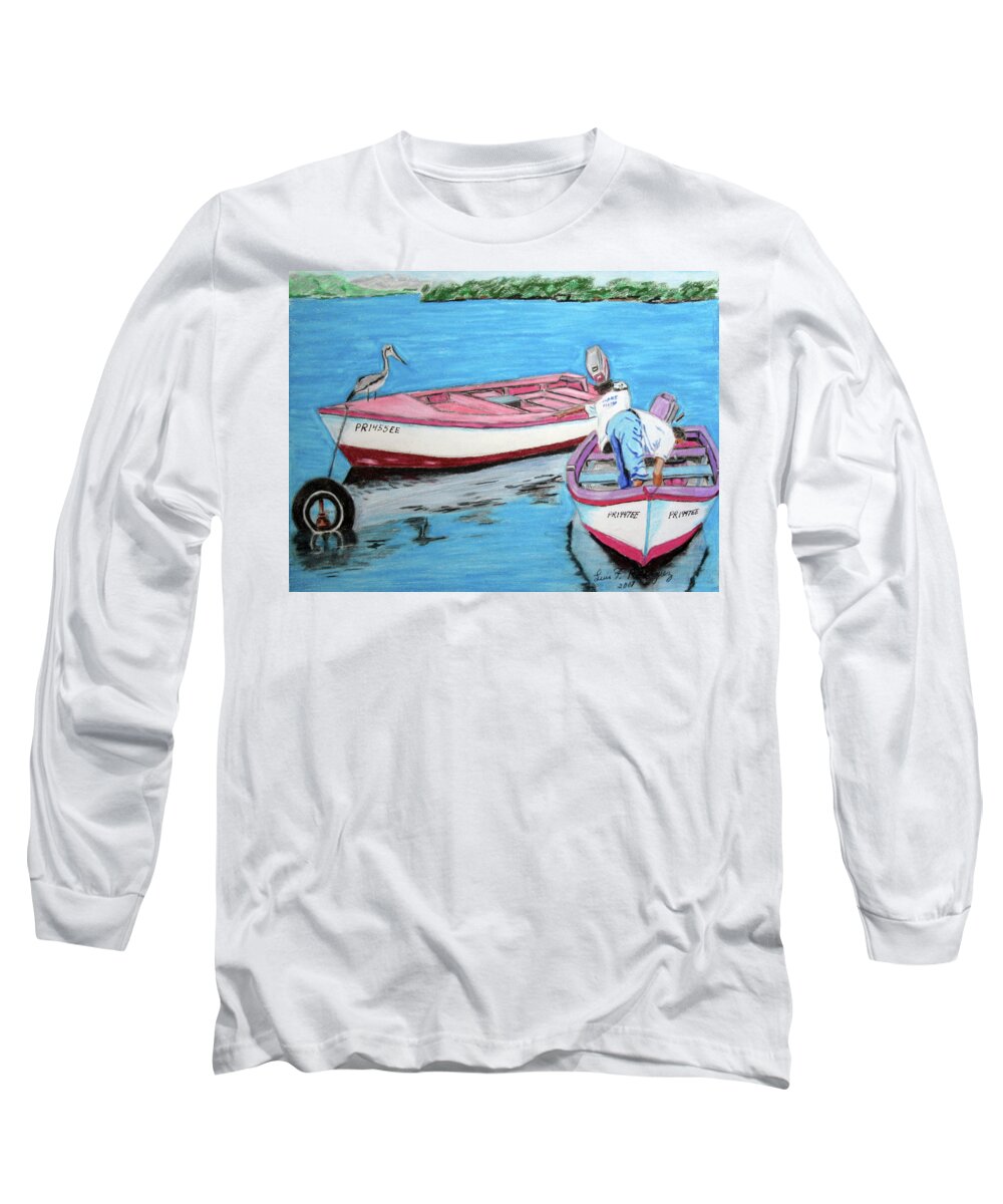 Guanica Long Sleeve T-Shirt featuring the painting El Pescador De Guanica by Luis F Rodriguez