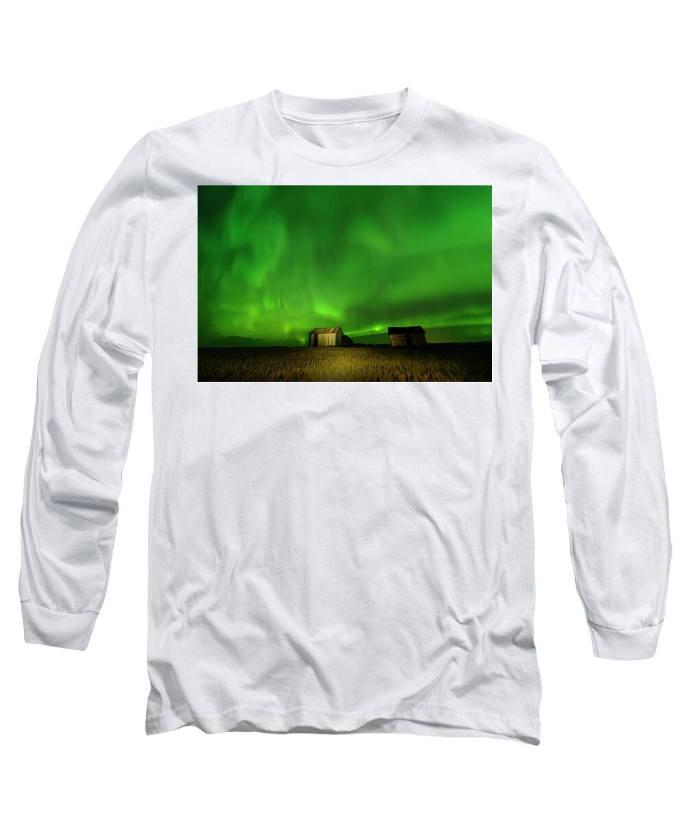 Granaries Long Sleeve T-Shirt featuring the photograph Electric Green Skies by Dan Jurak