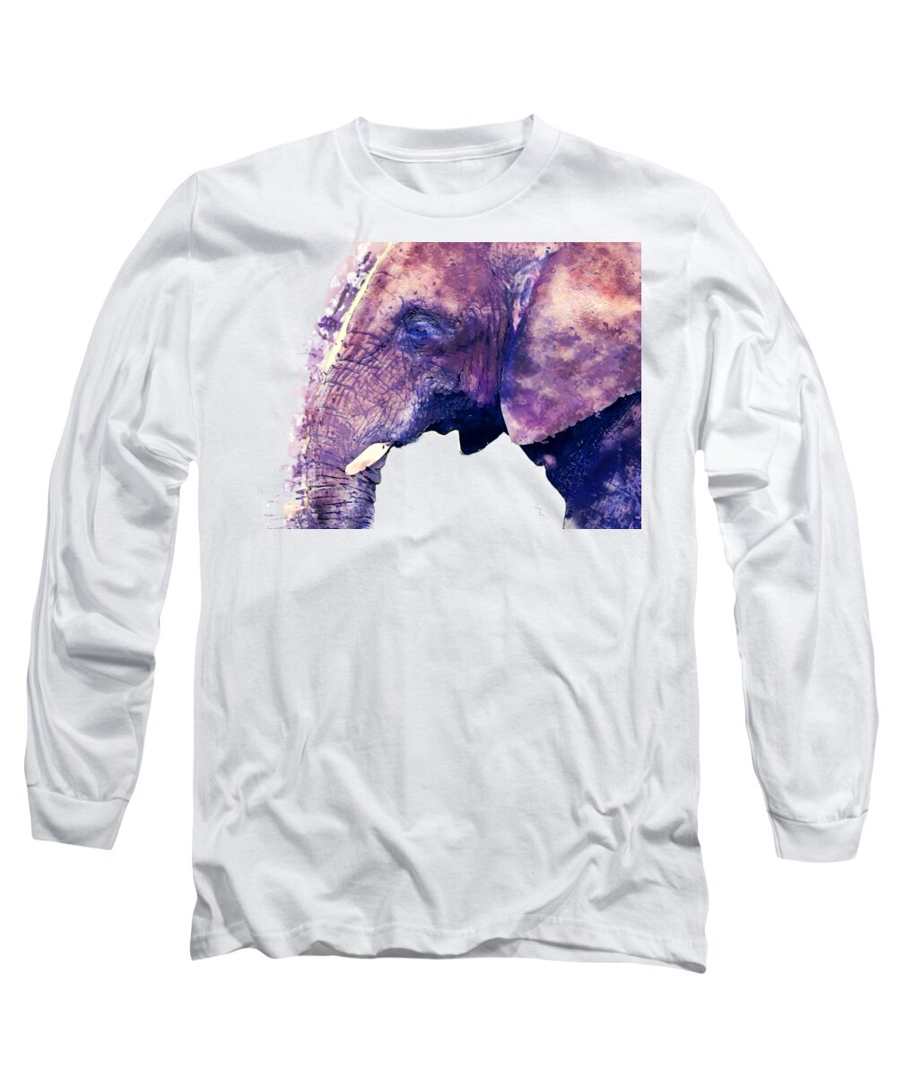 Elephant Long Sleeve T-Shirt featuring the painting Elephant watercolor painting by Justyna Jaszke JBJart