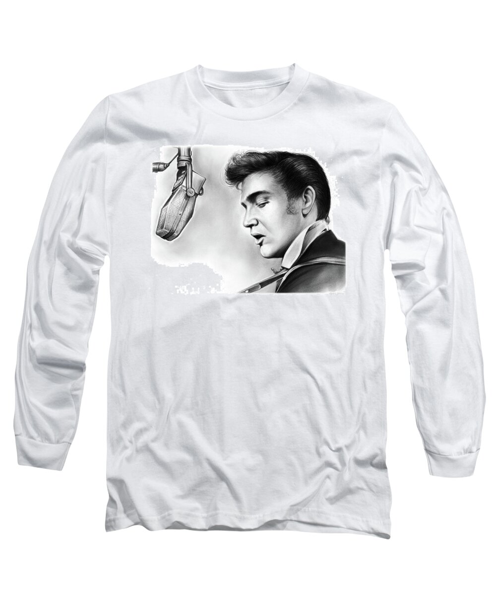 Elvis Long Sleeve T-Shirt featuring the drawing Elvis Presley by Greg Joens
