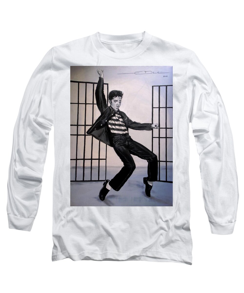 Elvis Presley Long Sleeve T-Shirt featuring the painting Elvis Presley Jailhouse Rock by Eric Dee