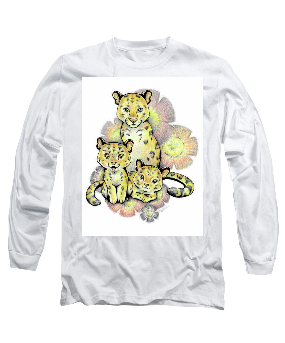 Leopard Long Sleeve T-Shirt featuring the drawing Endangered Animal Amur Leopard by Sipporah Art and Illustration