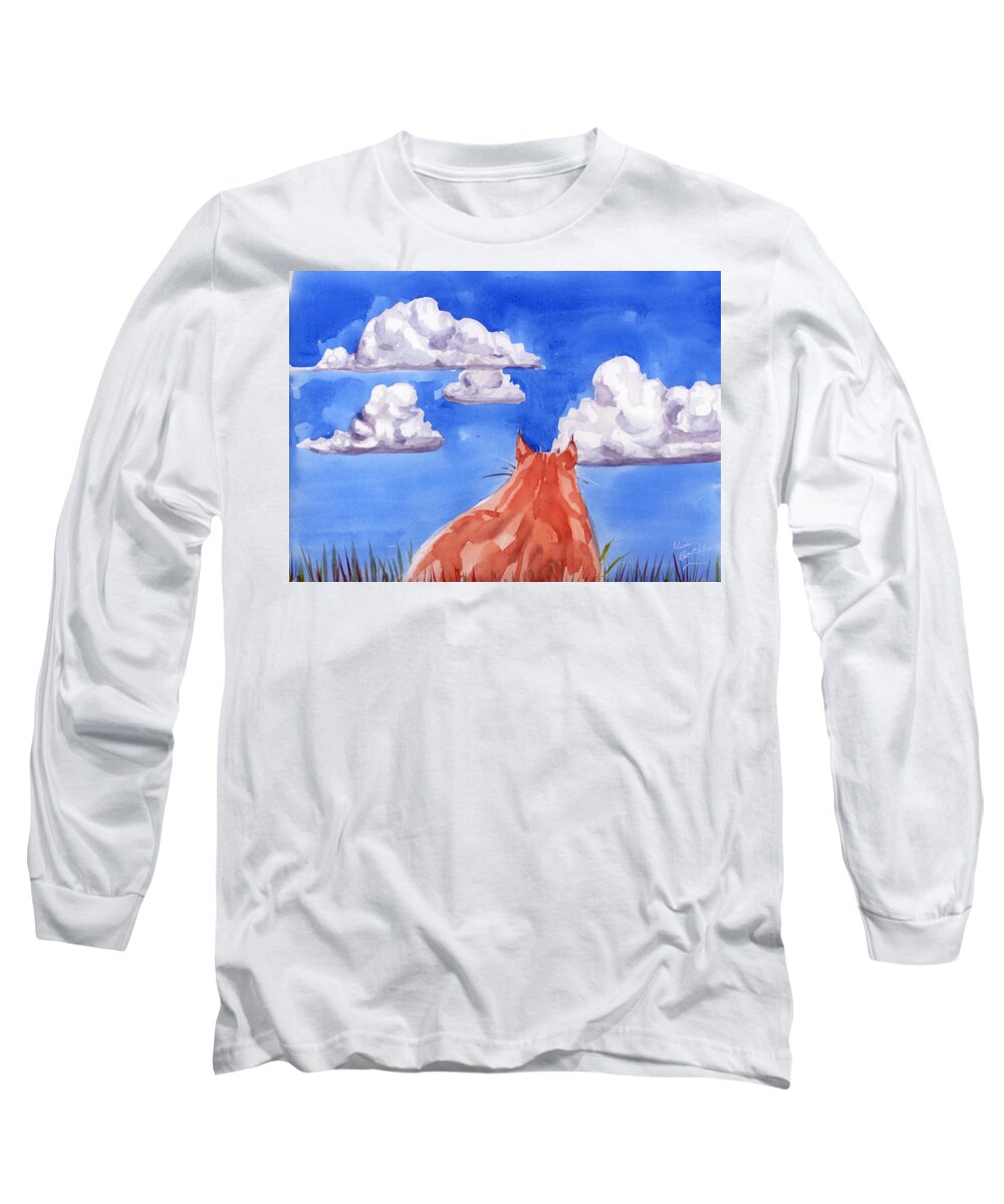 Cat Long Sleeve T-Shirt featuring the painting Ernesto's dream by Mimi Boothby