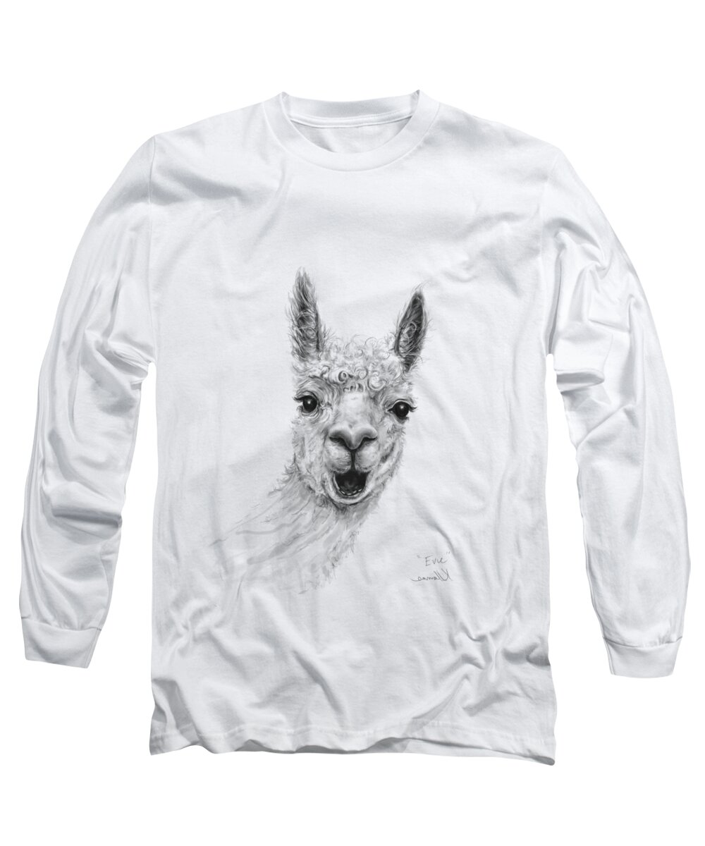 Llama Art Long Sleeve T-Shirt featuring the drawing Evie by Kristin Llamas