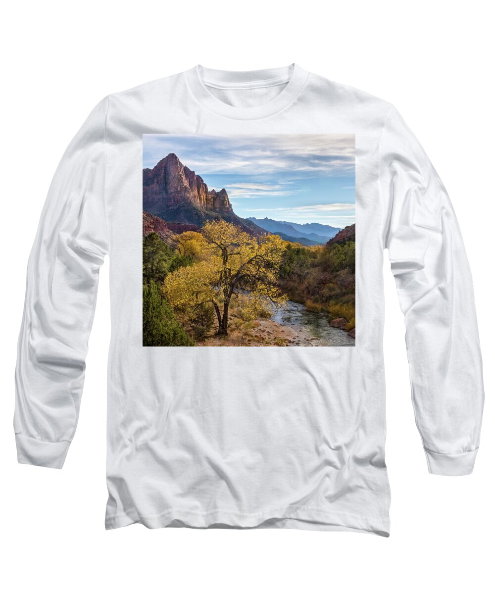 Watchman Tower Long Sleeve T-Shirt featuring the photograph Fall Evening at Zion by James Woody