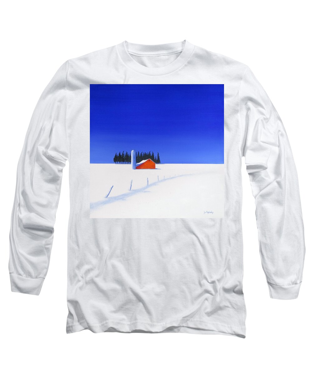 February Skies Long Sleeve T-Shirt featuring the painting February Fields by Jo Appleby