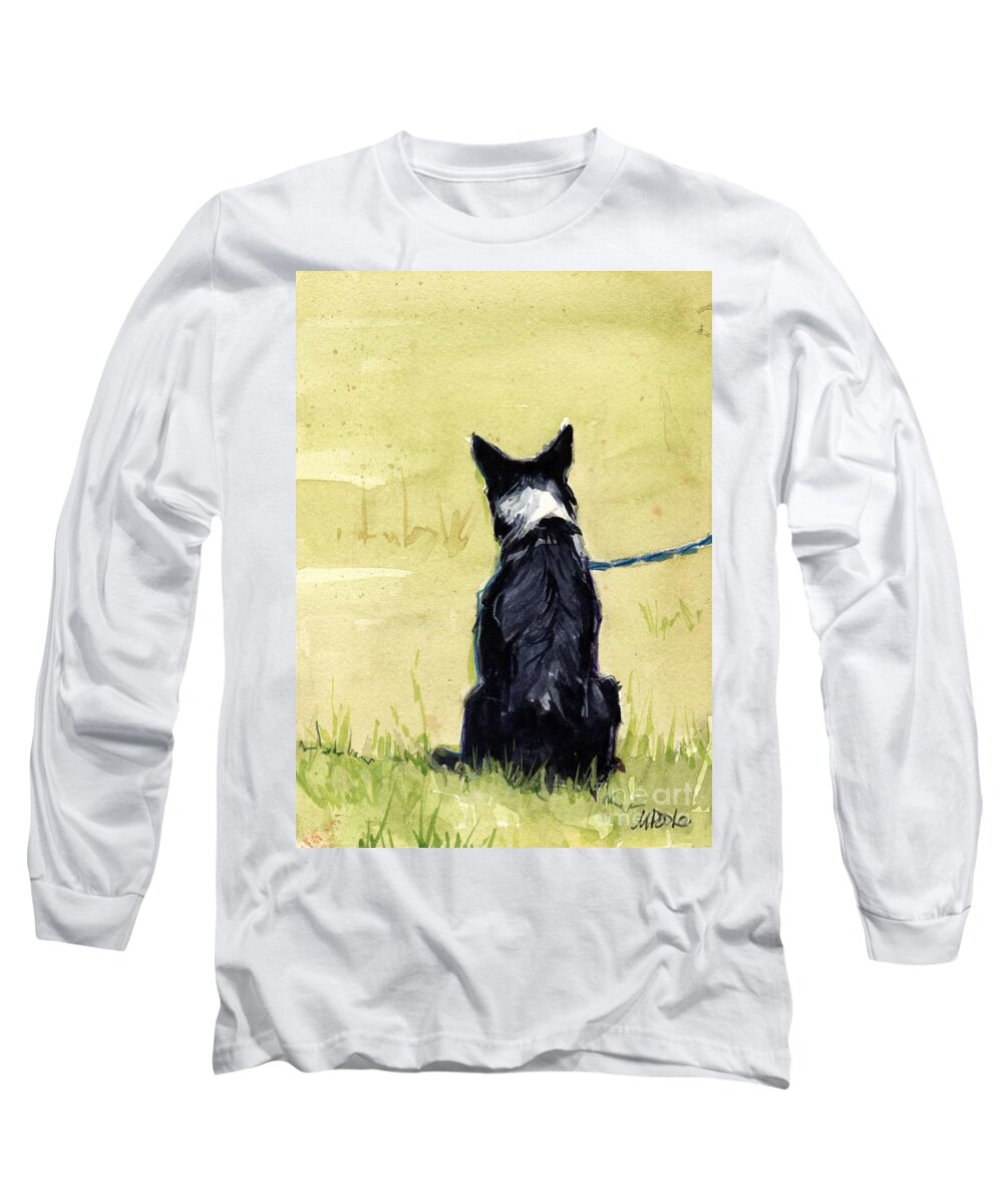 Border Collie Long Sleeve T-Shirt featuring the painting Field Greens by Molly Poole
