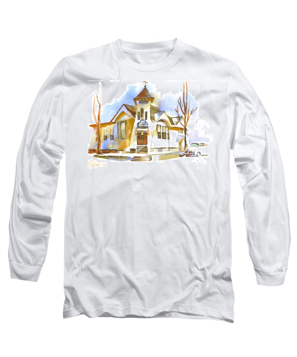 First Baptist Church In Winter Long Sleeve T-Shirt featuring the painting First Baptist Church in Winter by Kip DeVore