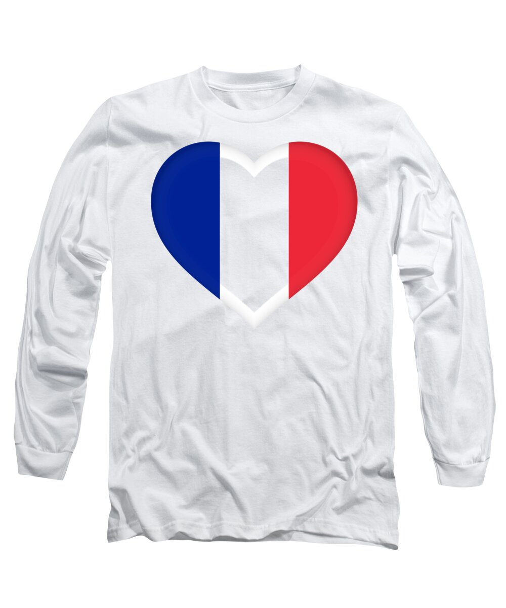 Background Long Sleeve T-Shirt featuring the digital art Flag Of France Heart by Roy Pedersen