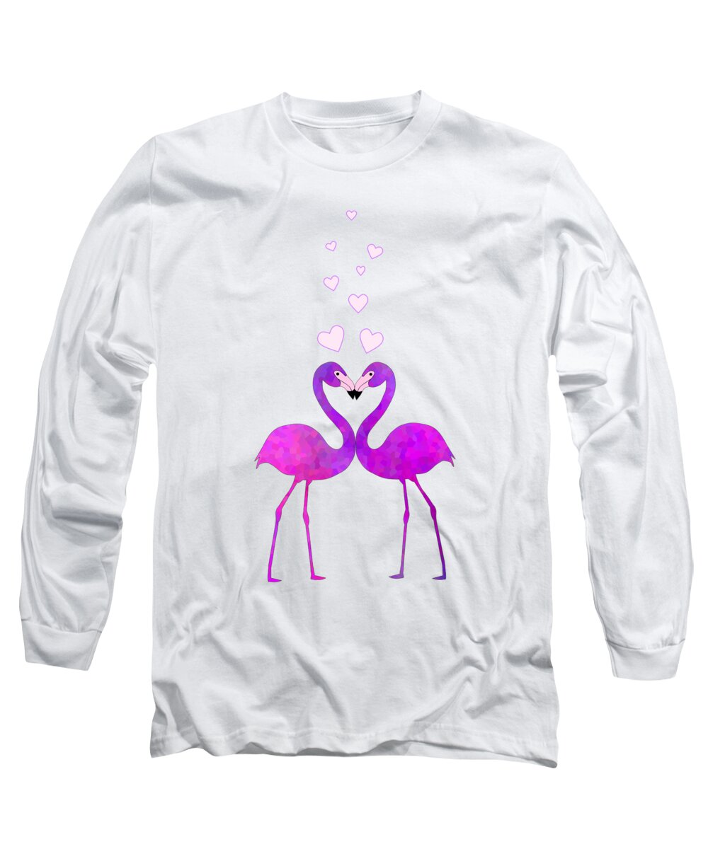Romantic Art Long Sleeve T-Shirt featuring the digital art Flamingo Love Connection by Kathleen Sartoris