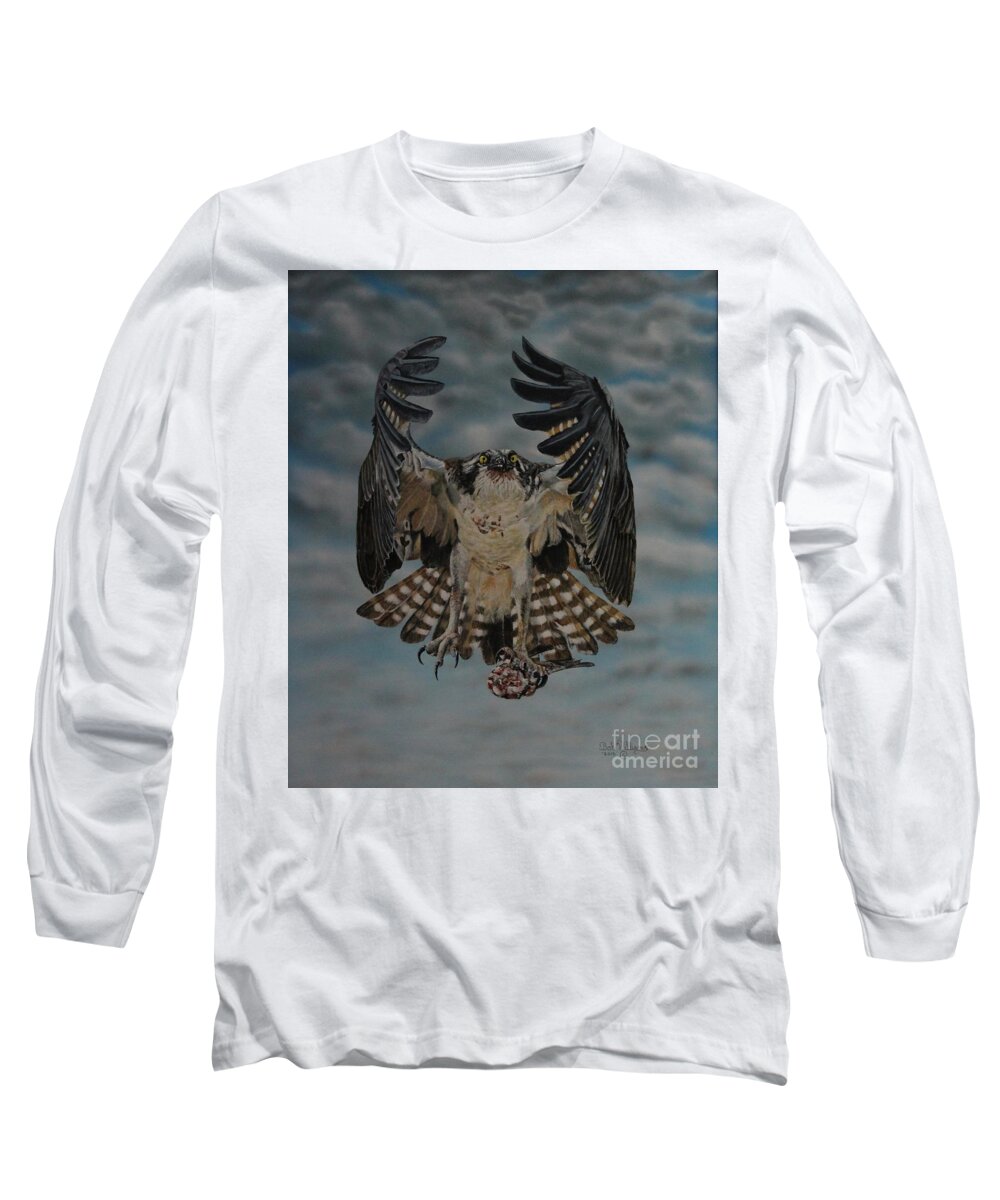 Osprey Long Sleeve T-Shirt featuring the painting Fleck the Osprey by Bob Williams