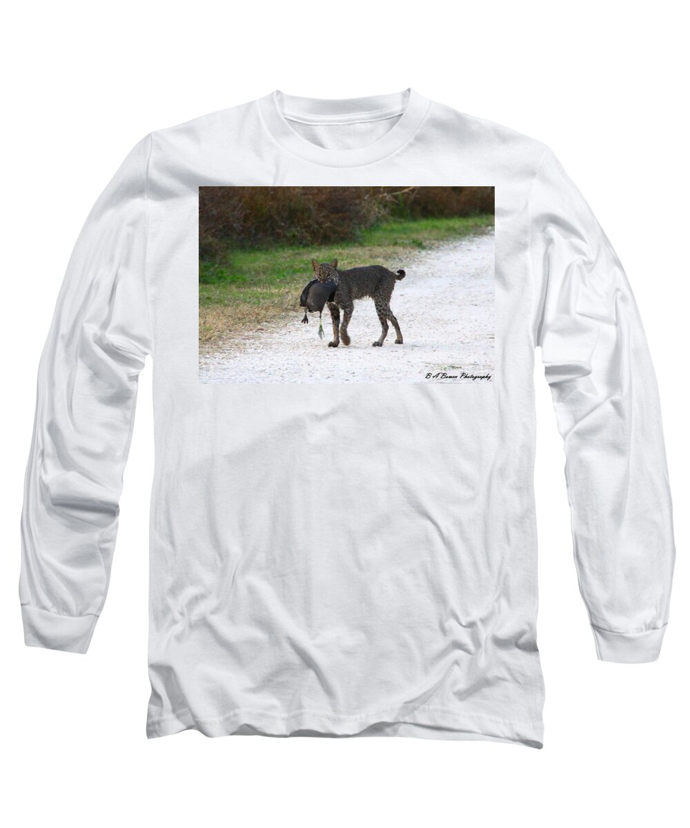 Bobcat Long Sleeve T-Shirt featuring the photograph Florida Bobcat catches an evening snack by Barbara Bowen