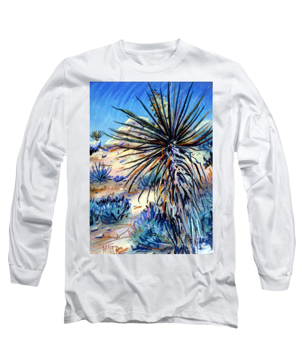 Yucca Long Sleeve T-Shirt featuring the painting Flowering Yucca by Donald Maier