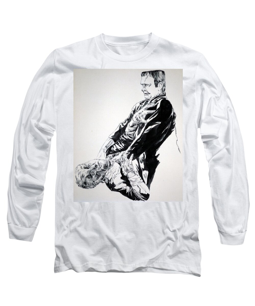 Frankenstein Long Sleeve T-Shirt featuring the painting Frankenstein vs. the Wolfman by Bryan Bustard
