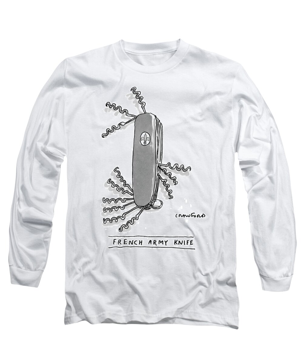 Swiss Army Knife Long Sleeve T-Shirt featuring the drawing French Army Knife by Michael Crawford