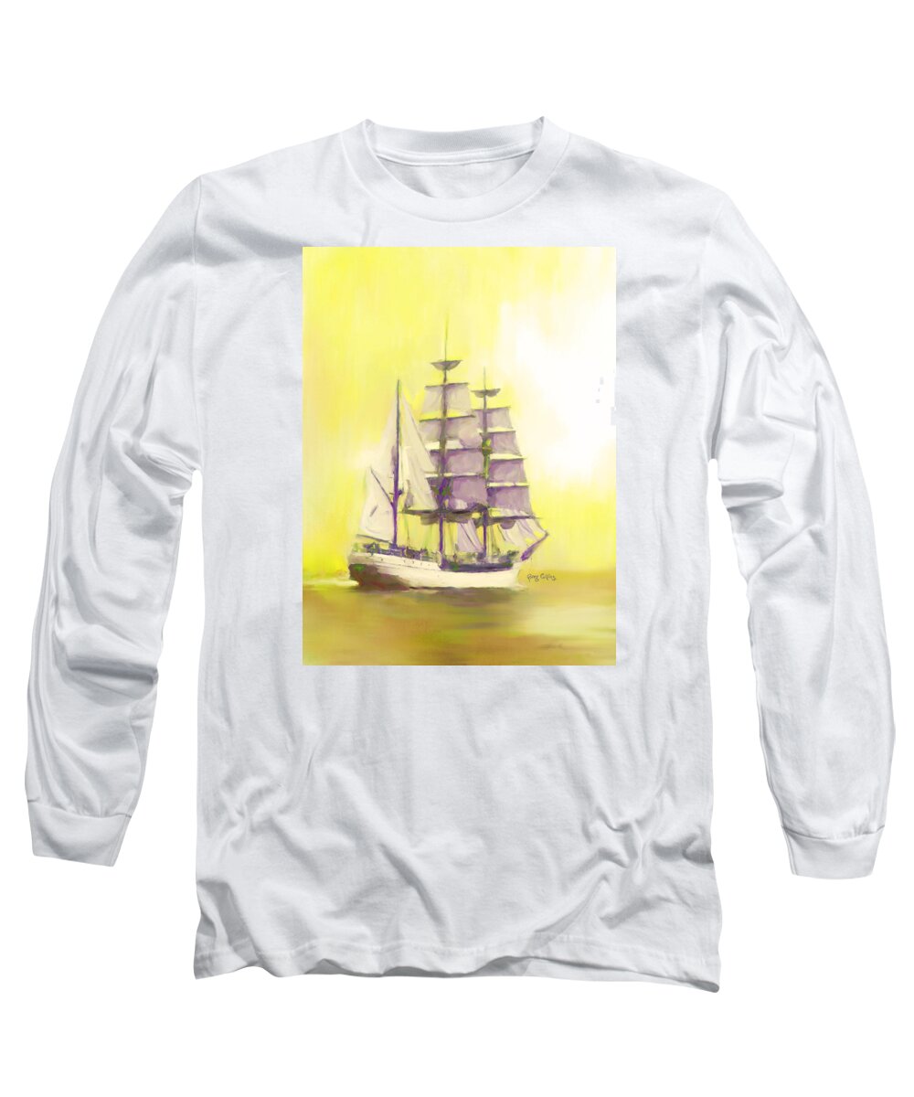 Sailing Long Sleeve T-Shirt featuring the painting Full Sail by Greg Collins